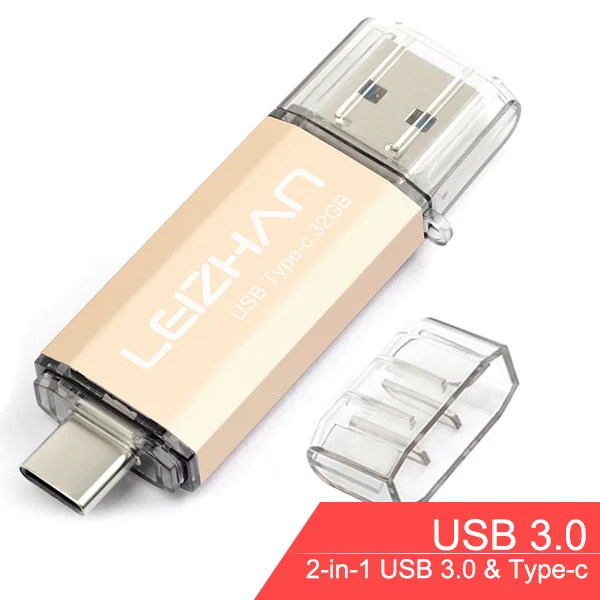 Type c-USB 3.0-Gold LEIZHAN USB C флеш-накопитель 256 ГБ TYPE-C Флешка USB 3,0 для samsung S10 S9 S8 флеш-накопитель 16 ГБ 32 ГБ 64 ГБ 128 ГБ флешка - Цвет: Type c-USB 3.0-Gold