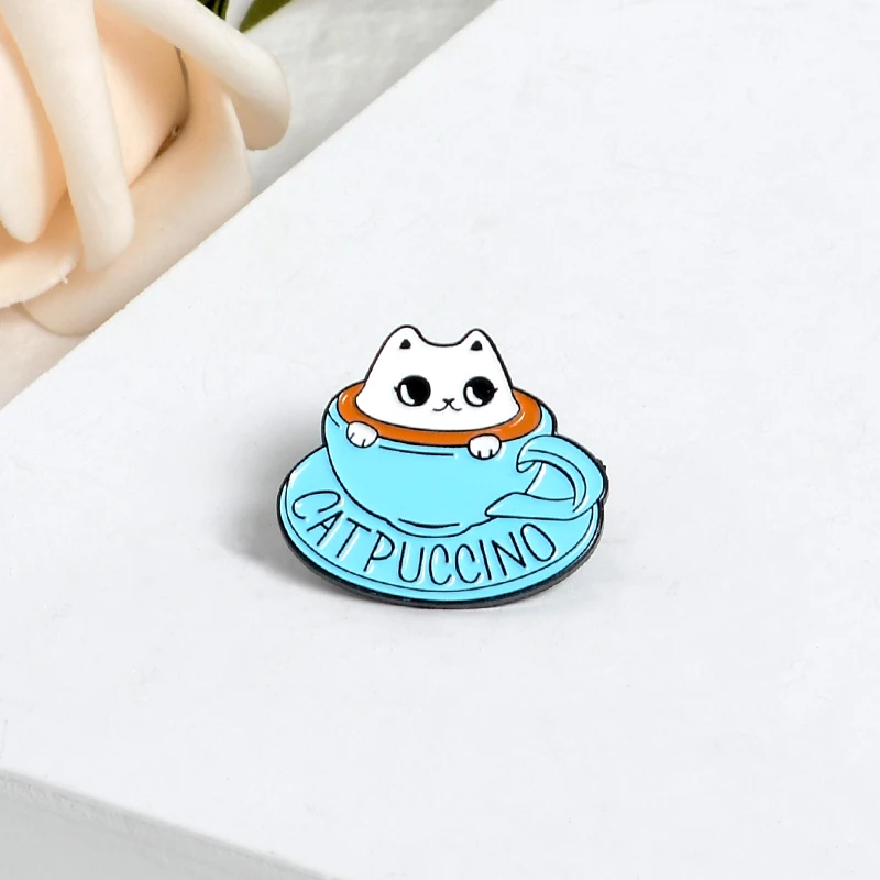 Милая умная кошка кофейная эмалированная булавка в форме чашки одежда милый
