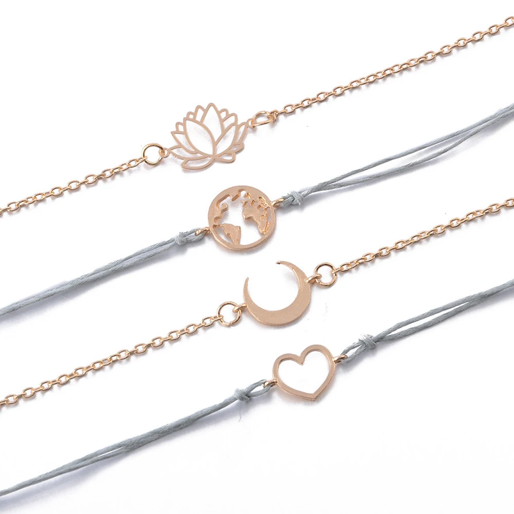 5 шт./компл. женский модный браслет в стиле бохо с Луной сердцем картой лотосом