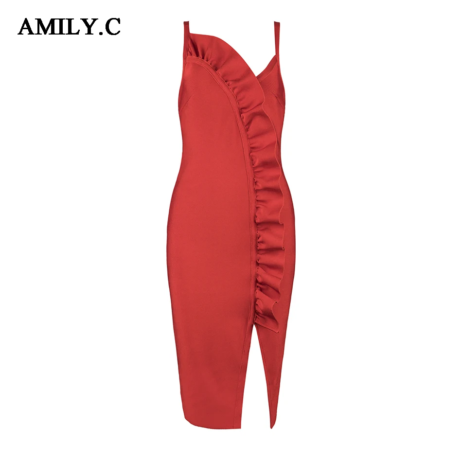 Amily.c 2020 New Spring Women Dress Strapless Sexy Bodycon Ruffle Bandage Celebrity Party Red Dresses Wholesale Vestidos | Женская