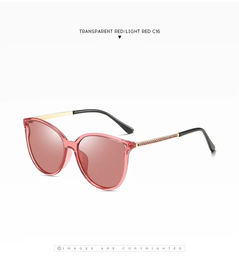 Pink Ruosyling UV 400 Cat Eye Sunglasses Women Polarized Dark Sunglasses for Women Shades Girls Pink Lens Cat Eye Eyewear Diamond - Цвет линз: Pink