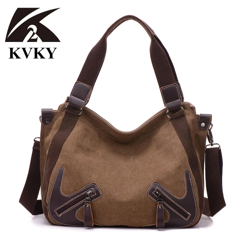 KVKY винтажные женские сумки холщовые женская сумка через плечо от известного