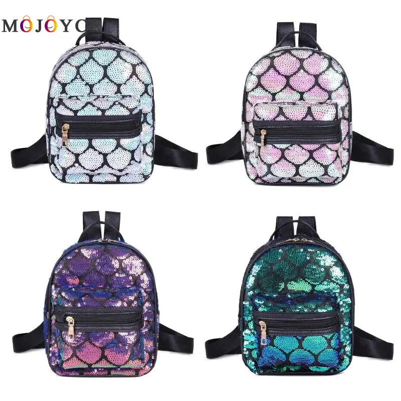 Sequins PU Leather MIni Backpack Women Fashion Glitter Knapsack PU Leather Backpack sac a dos