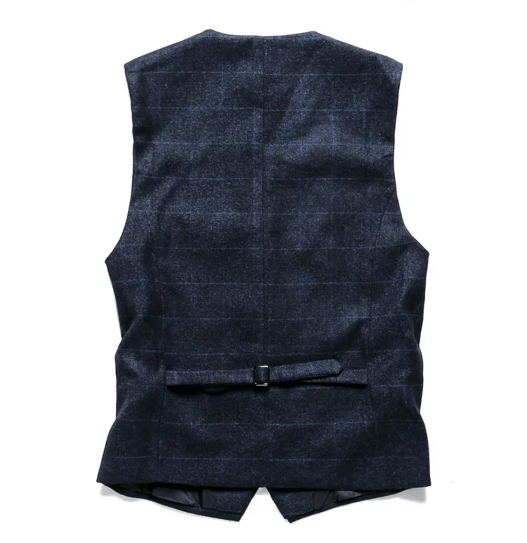 Мужской шерстяной клетчатый костюм приталенный повседневный деловой жилет в
