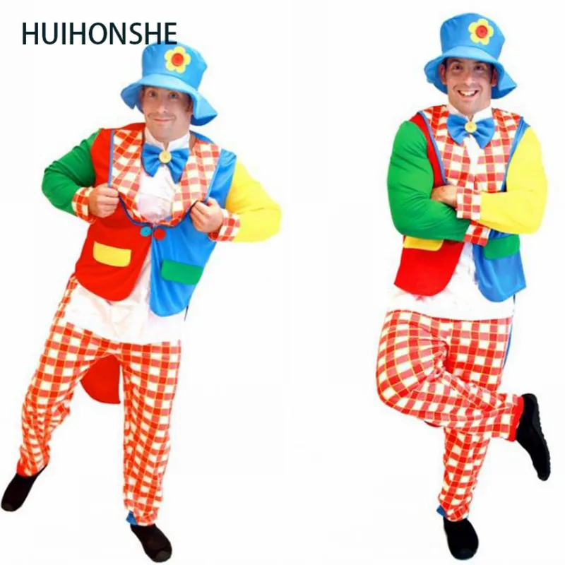 Костюм клоуна на Хэллоуин для взрослых костюм маскарадный Забавный в полоску +