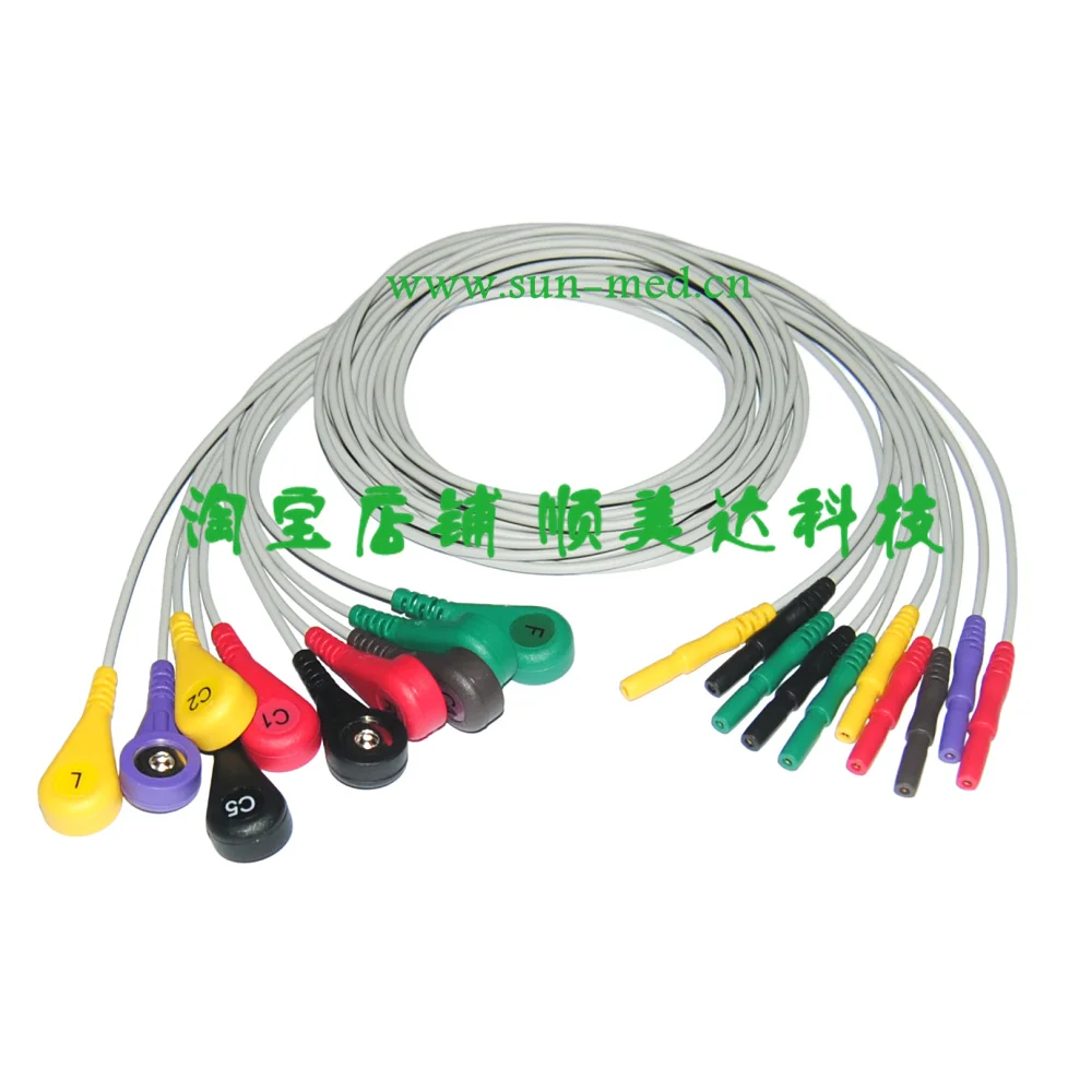 10 свинцовые стандартные безопасные Проводные электродвигатели ECG Holter Cable Snap IEC