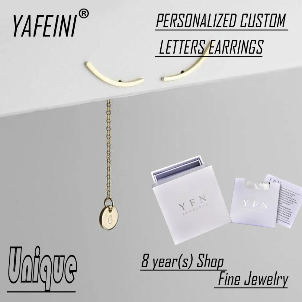 

Custom YAFEINI Brand Fine Jewelry Unique 925 Sterling Silver Personalized Initial Letter Long Chain Drop Earrings