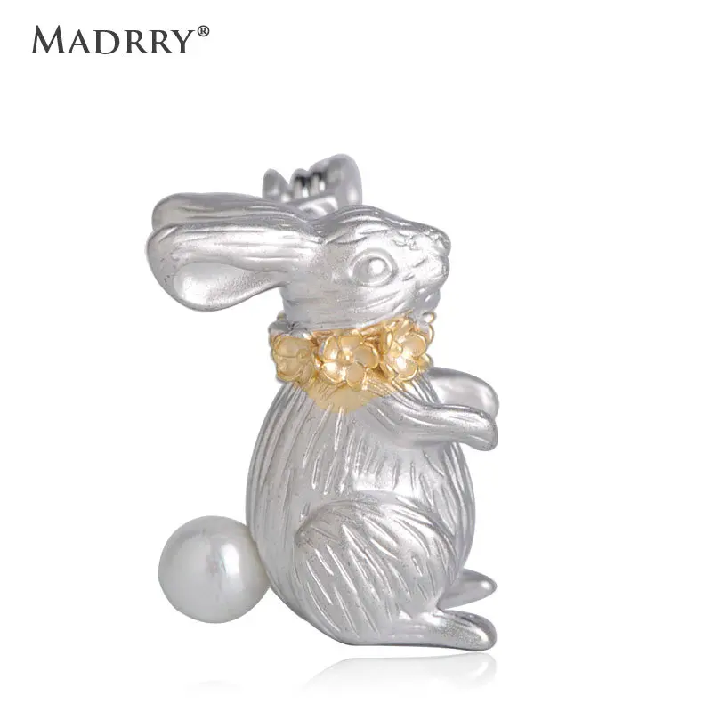 

Madrry Silver Simulated Pearls Rabbit Shape Brooches For Women Animal Flower Jewelry Brooch Scarf Buckle Collar Accessories Pins