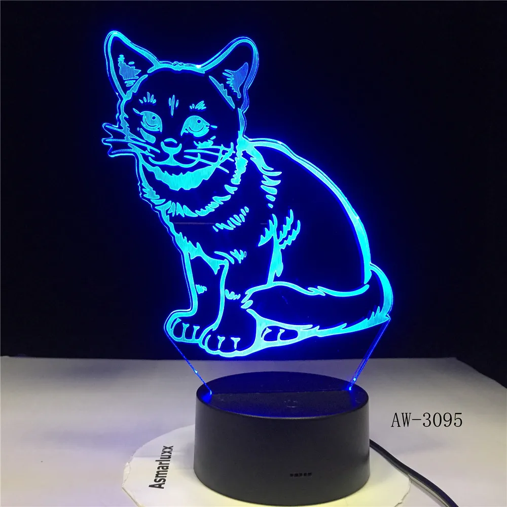 3D 3095 светодиодный ночсветильник в виде кошки с USB зарядкой декоративная лампа