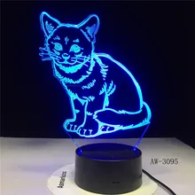 3D 3095 светодиодный ночсветильник в виде кошки с USB зарядкой