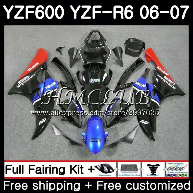 

Body For YAMAHA YZF R 6 YZF 600 YZF-600 YZF R6 2006 2007 Frame black blue 16HC.16 YZF-R6 06 07 YZF600 YZFR6 06 07 Fairing Kit