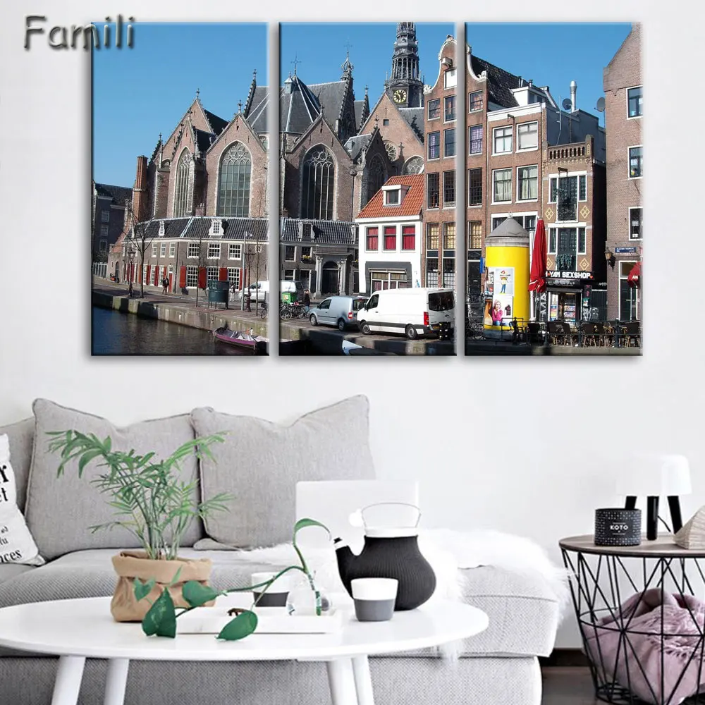 Home Decor UnFramed Modern HD Printed Canvas Painting 3 Pieces Wall Art Pictures Netherlands City Streetscape Poster PENGDA/post | Дом и сад
