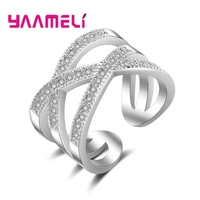 hot sale latest 925 sterling silver cross rings for women men clear small cubic zirconia paved wide bands bague