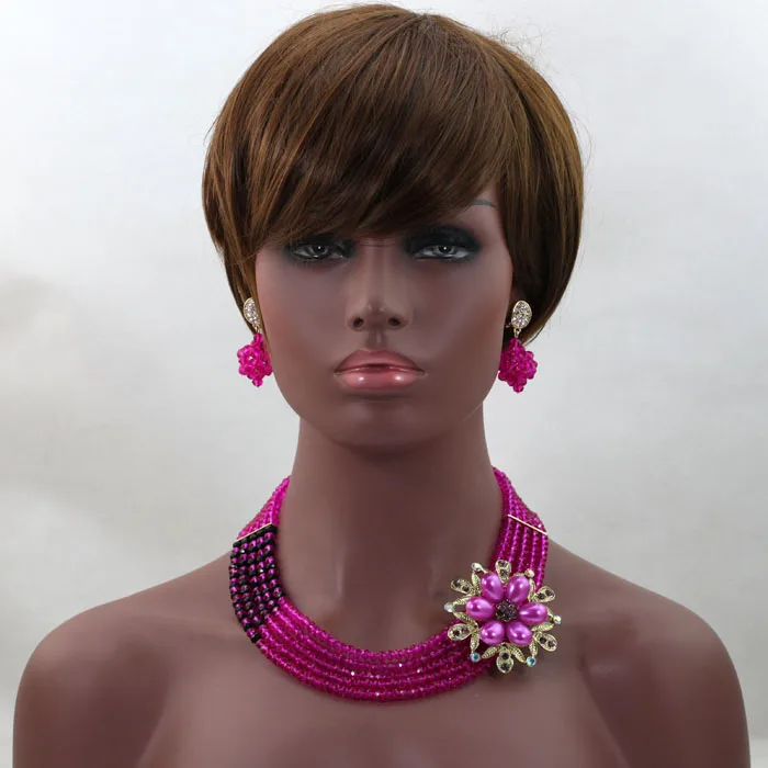 Модный набор ювелирных изделий цвета фуксии и розового кристалла черный костюм