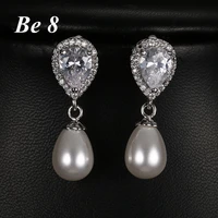be8 brand beauty water drop shape pearl exquisite cubic zirconia earrings wedding accessories birthday gifts drop earrings e 227
