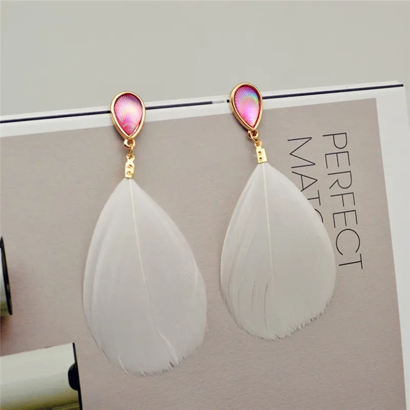 Женские винтажные серьги PINKSEE зимние длинные капельки с перьями многоцветные