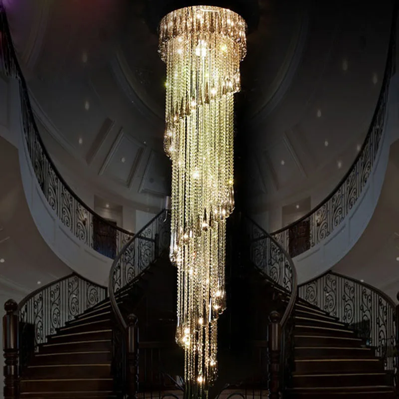 

Luxury Crystal Pendant Light Rotating Stairs Lamp For Cottage Hotel Hall House Large Lamp LED