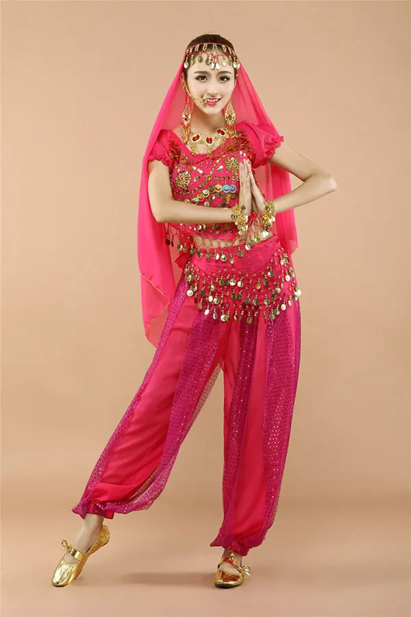 Лидер продаж комплект из 4 предметов костюм для танца живота Костюмы Болливуда