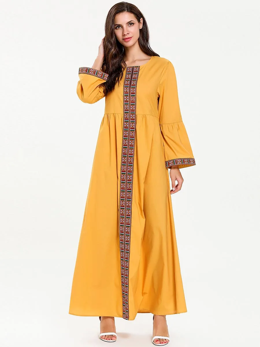 Золотой Макси женские мусульманские платья Абая марокканской Турции Дубай