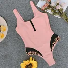 2020 Новый женский розовый Леопардовый купальник, сексуальный цельный купальник на молнии, женский купальный костюм с высоким вырезом, Монокини пуш-ап, 5098
