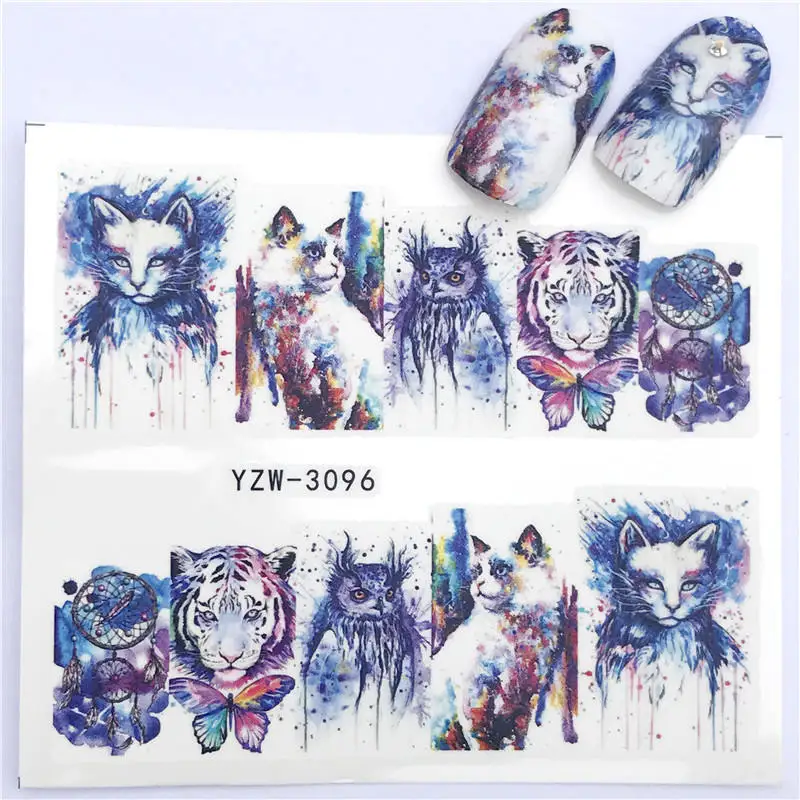 

FWC 1 PC Hot Nail Sticker Leading Knotted Cat/Flower Beauty Water Transfer Stamping Nail Art Tips Nail Decor Manicure Decal
