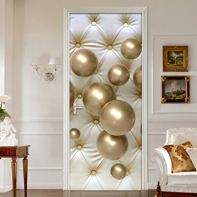

3D Stereoscopic Golden Circle Ball Modern Living Room Bedroom Door Sticker PVC Waterproof DIY Self-adhesive Wallpaper Wall Decal