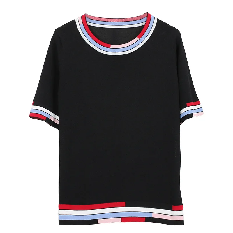 GRUIICEEN 2018 summer contrast color t shirt casual short sleeve women top fashion female tee all match | Женская одежда