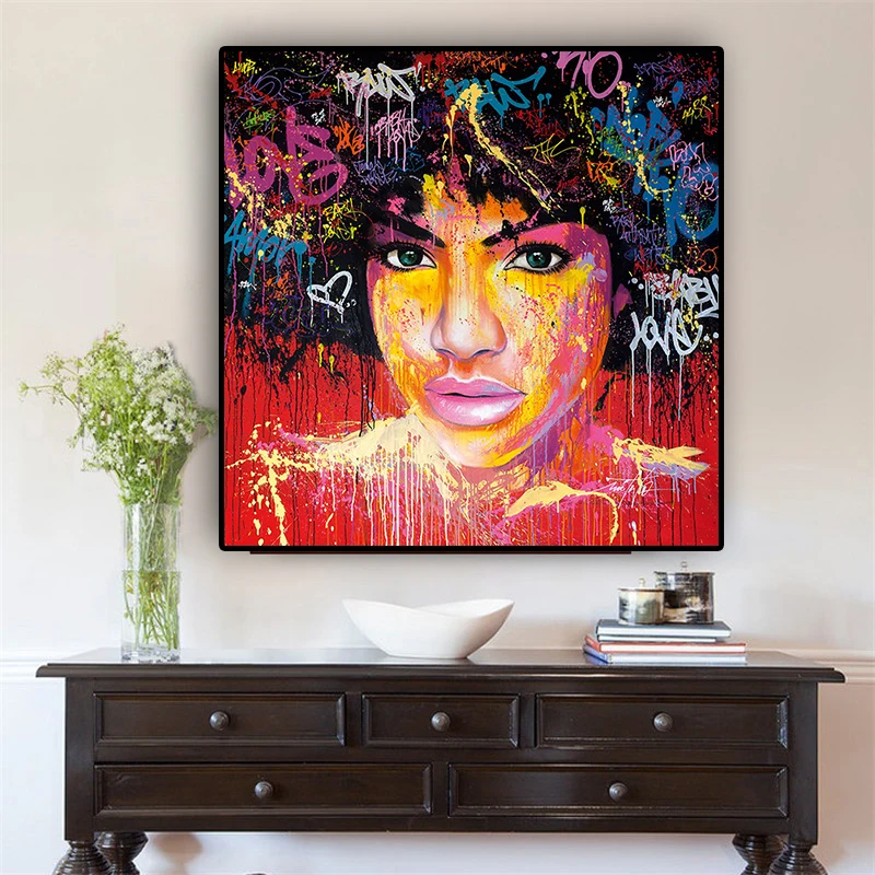 Абстрактный Graffit американском стиле женщина портрет картина маслом на холсте