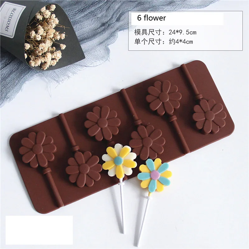 6 flower Силиконовая форма для торта в форме леденца, форма для выпечки, форма для шоколада, форма для выпечки, силиконовая форма для помадки - Цвет: 6 flower
