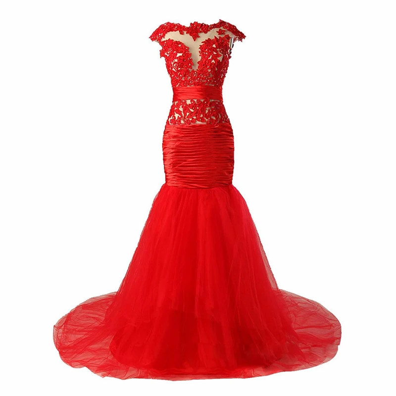 

cap sleeves red mermaid prom dress 2017 party dresses robe longue abendkleider custom make free shipping