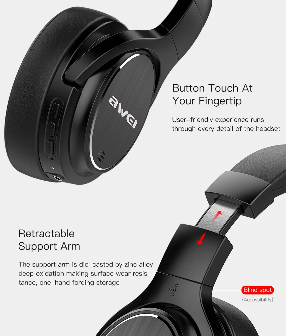 AWEI A950BL ANC спортивные наушники без шнуровки с шумоподавлением, Bluetooth наушники с глубоким басом, HiFi, водонепроницаемые для iPhone