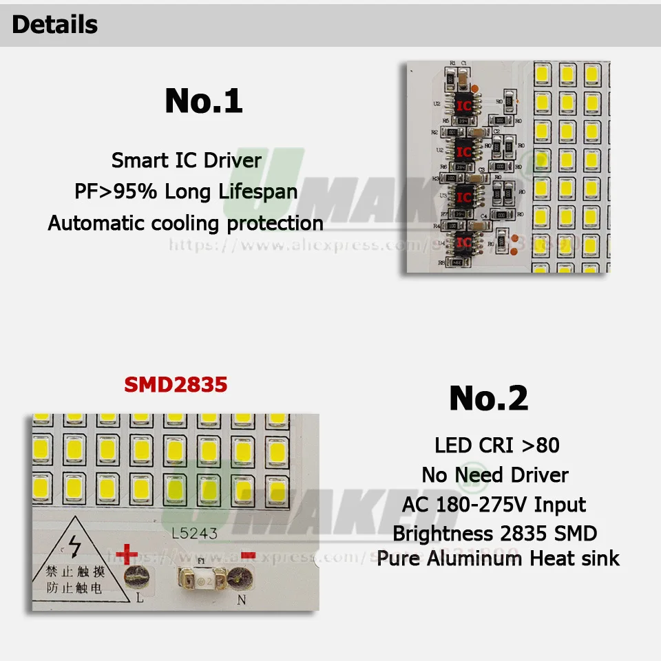 Светодиодный модуль прожектора AC220V PCB 50 Вт 108x78 мм 4500lm светодиодный алюминиевая