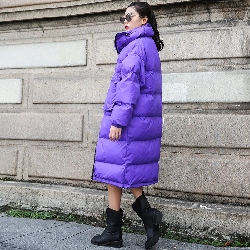 Корейский Для женщин зимняя куртка Длинные свободные Harajuku хлопковое Стеганое