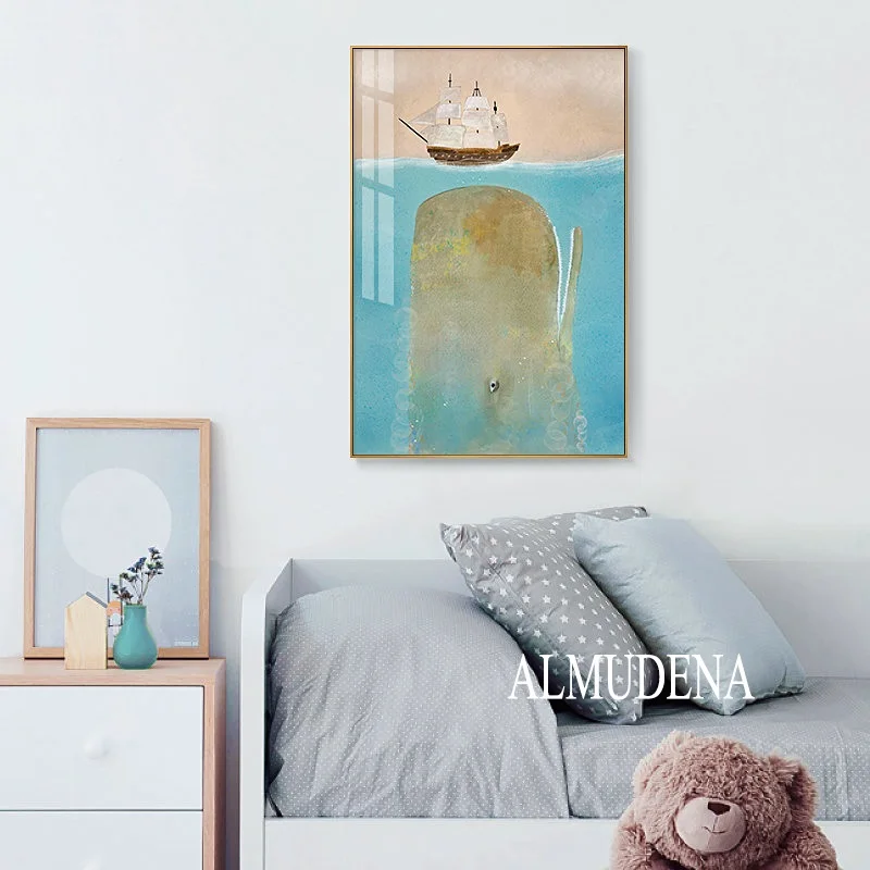 Картина с изображением милой мультяшной рыбы домашний декор скандинавский холст