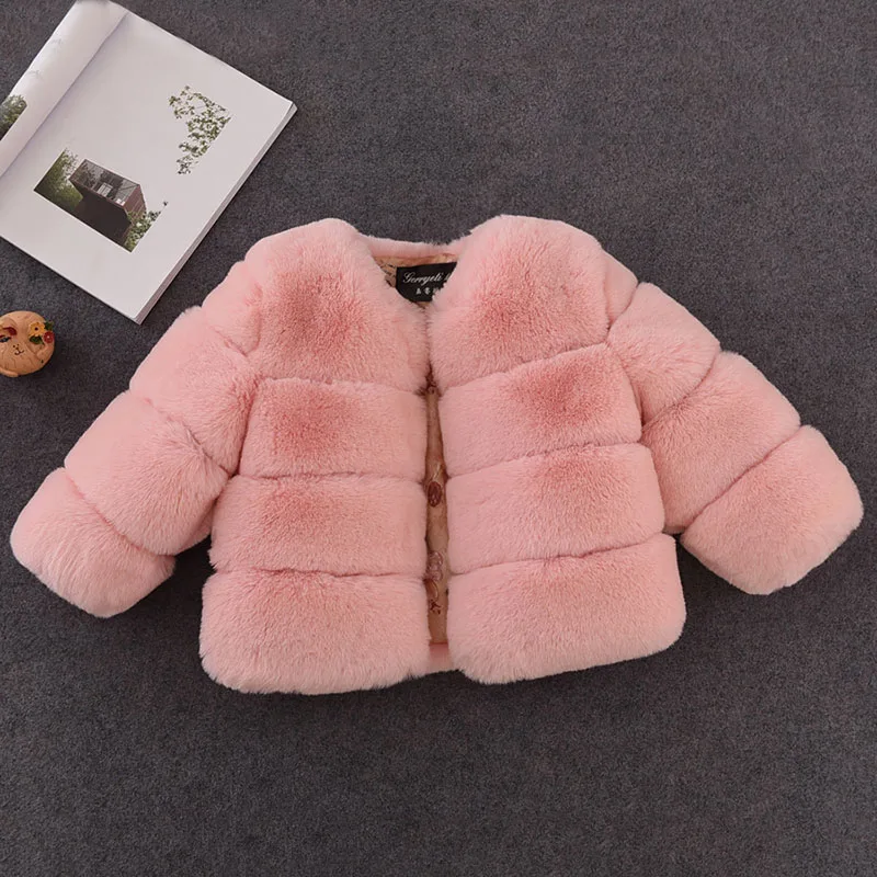 Pink Осенне-зимнее пальто с искусственным мехом для девочек элегантная меховая парка для маленьких девочек Теплые детские куртки и пальто Детская верхняя одежда пальто для девочек - Цвет: Pink
