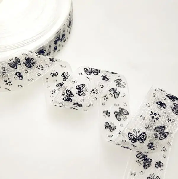WHITE 5 м/лот 25 мм мультфильм бабочка ленты печатных органза лента для рукоделия рукоделие Подарочная упаковка Украшения - Цвет: WHITE
