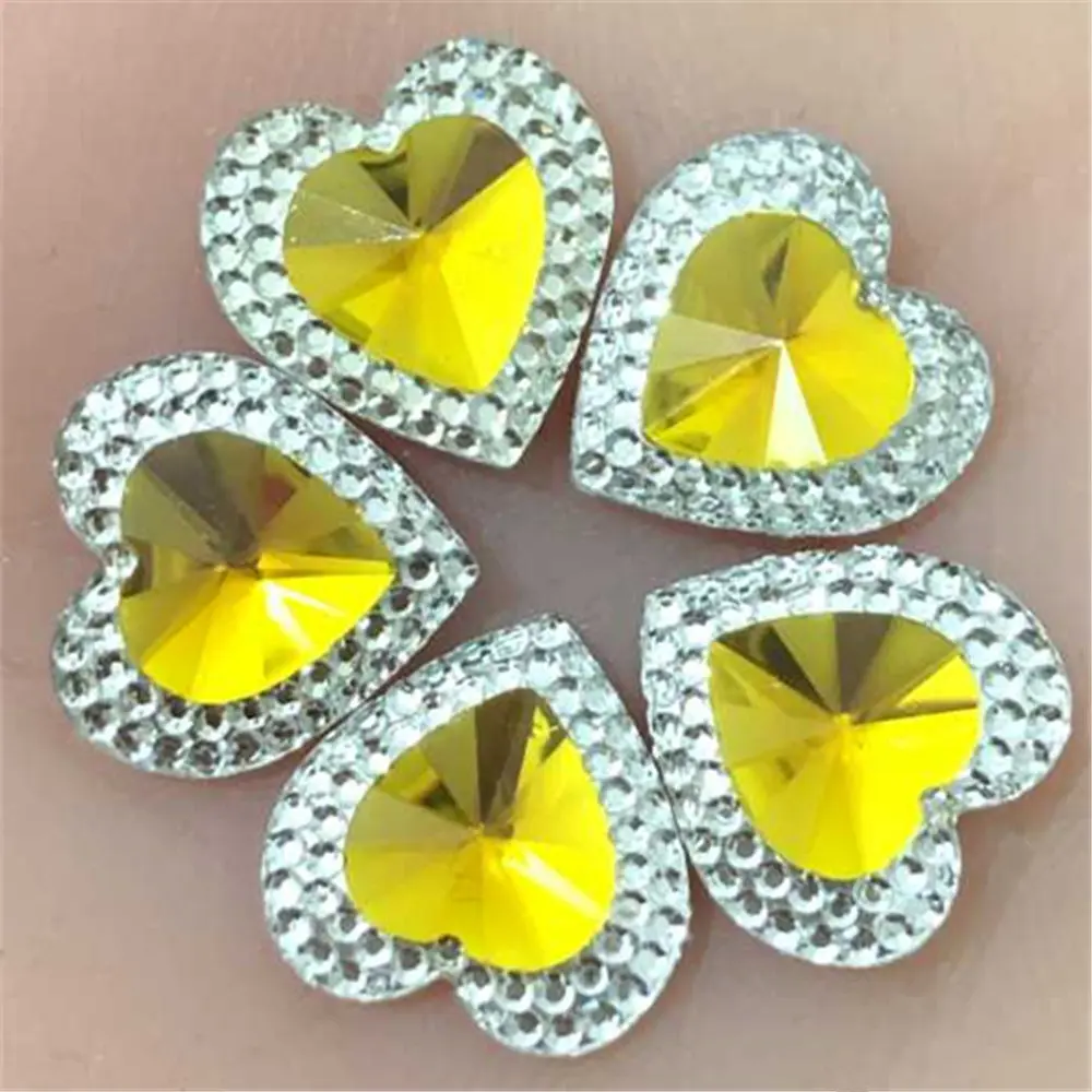 Yellow 40 шт 16 мм кристалл сердце смолы Стразы плоские задние бусины камни рукоделие - Цвет: Yellow