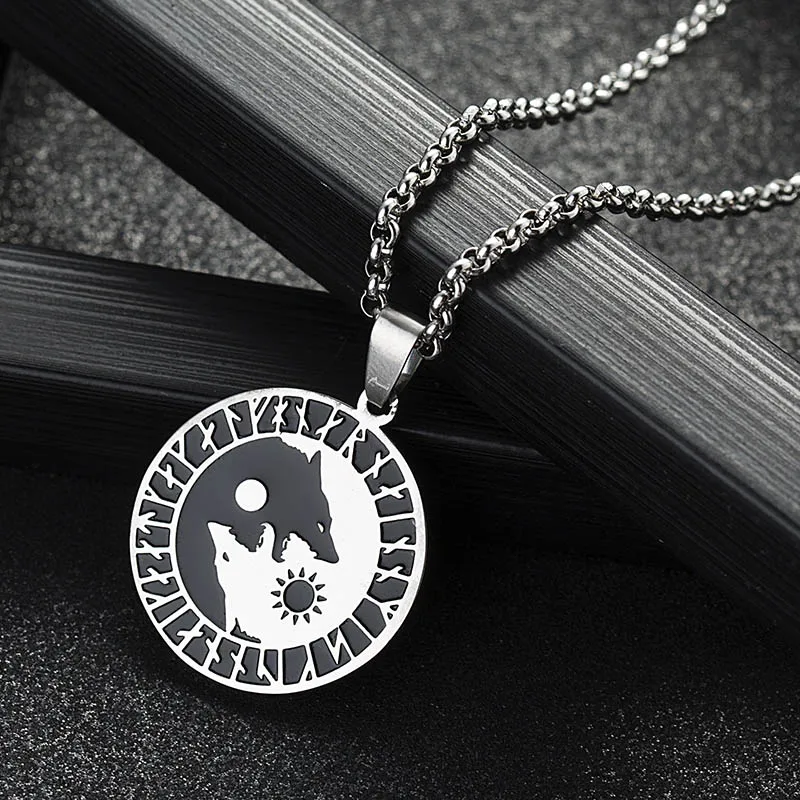 ABAICER 1 шт Yin Yang Wolf Sun Moon 316L ожерелье с подвеской в стиле норвежских викингов амулет