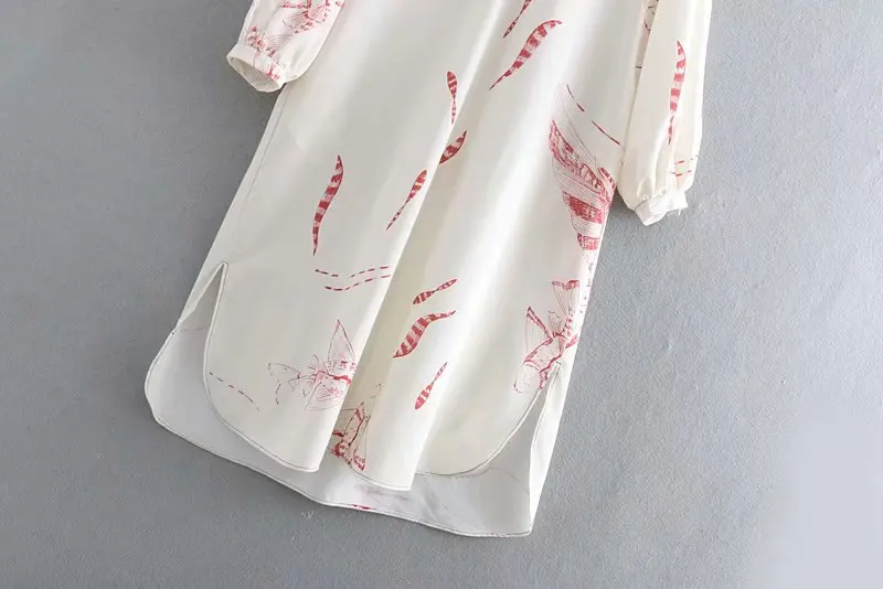 2019 Новое Женское Винтажное с рукавами-фонариками Печать повседневные свободные