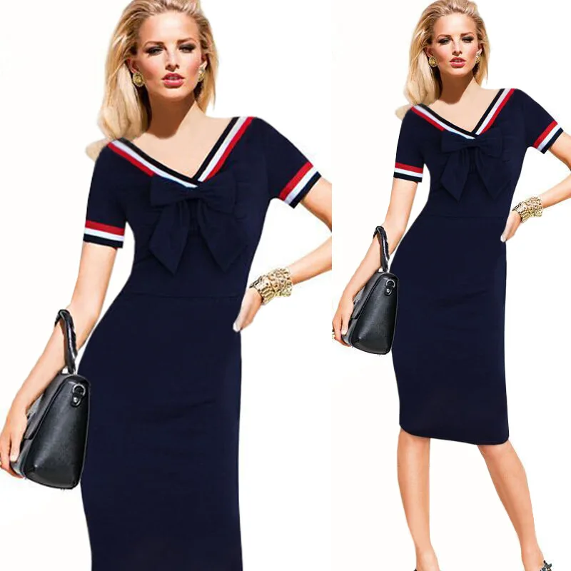 

fashion women's bow short-sleeve slim pencil one-piece dress