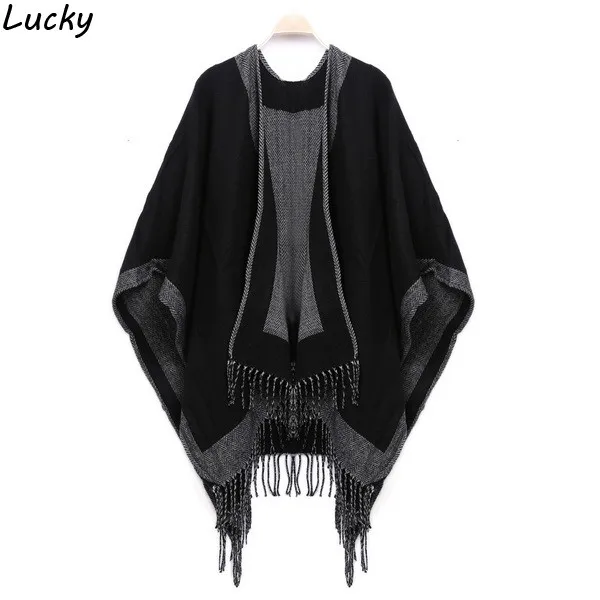 Женщины Зима Вязаный Шарф Cachecol Одеяло Кисточкой Пончо Кабо Шаль Wrap Утолщаются