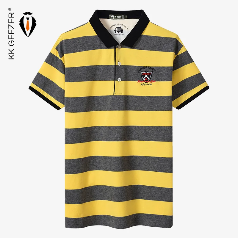 

Men Polos Shirts Short Sleeve Cool Striped Summer 95% Cotton Casual Business Brand Anti-wrinkle Breathable Shirt Highnti-wrinkle