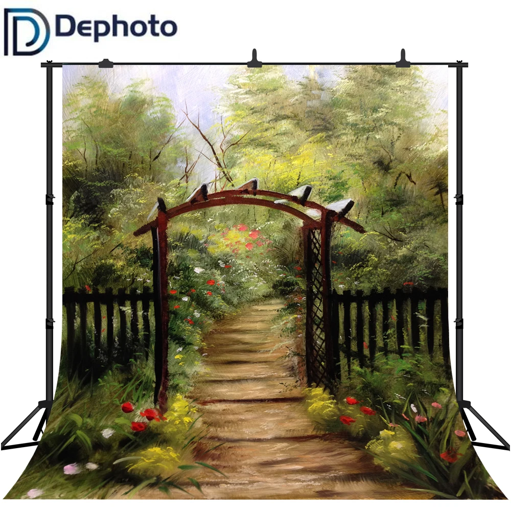 DePhoto фон для фотосъемки с масляным принтом цветы мечта сад забор детский дня