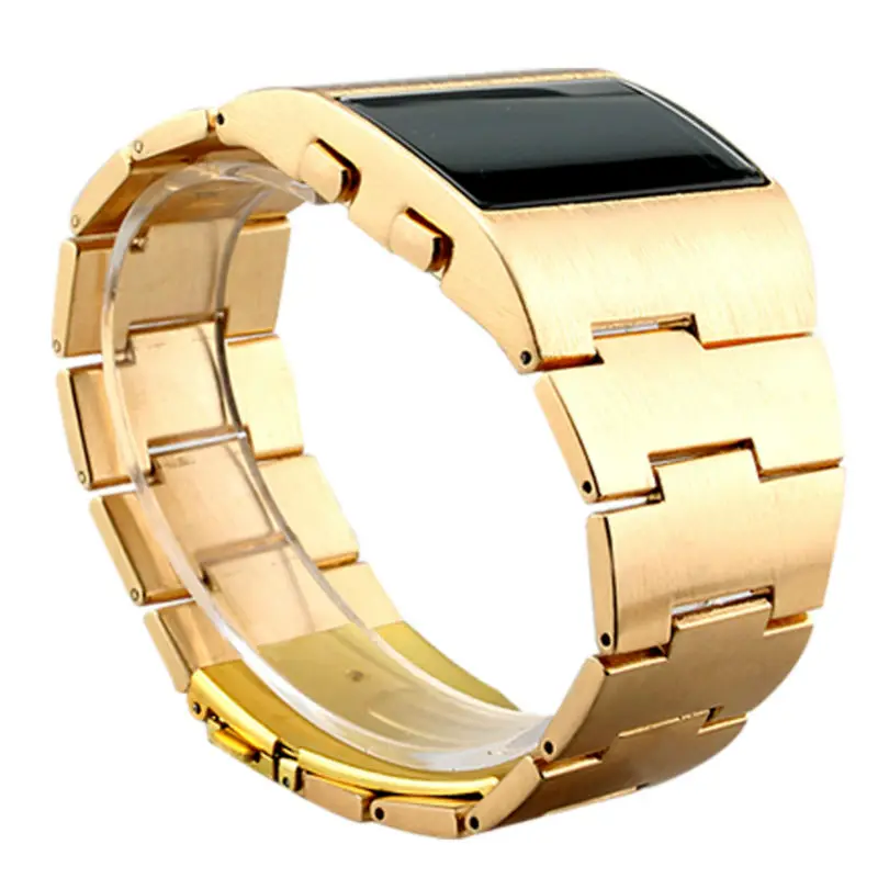 

2018 Men Cool iron Man Bracelet Luxury Golden Stainless Steel Band Blue Lights Fashion Military Digital Led Sports Watches