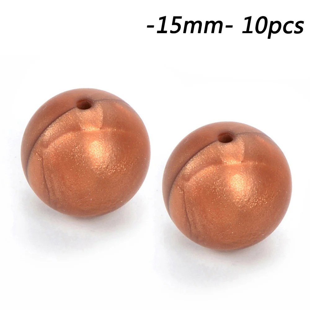 metal copper Детские Прорезыватели, 15 мм, силиконовые бусины, 10 шт., BPA бесплатно, Детские Прорезыватели для зубов, игрушка для малышей, мягкие жевательные бусины, подарок для еды, соска, клипса, цепочка - Цвет: metal copper