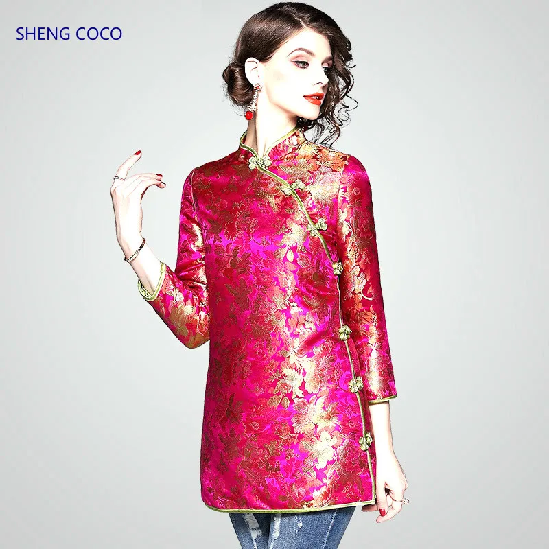 SHENG Коко улучшение китайский стиль Cheongsam Топ розовый Красный Ретро Костюм