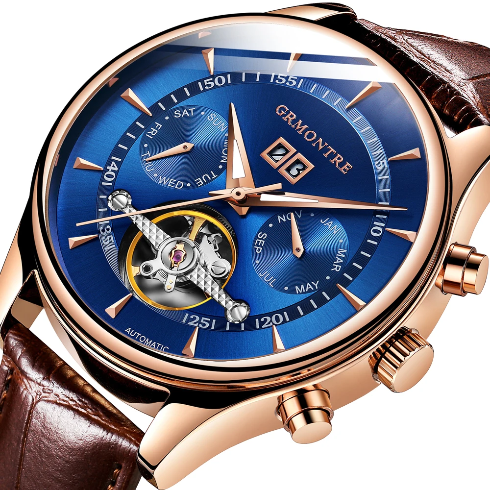 Мужские полностью автоматические механические часы Tourbillon роскошные модные