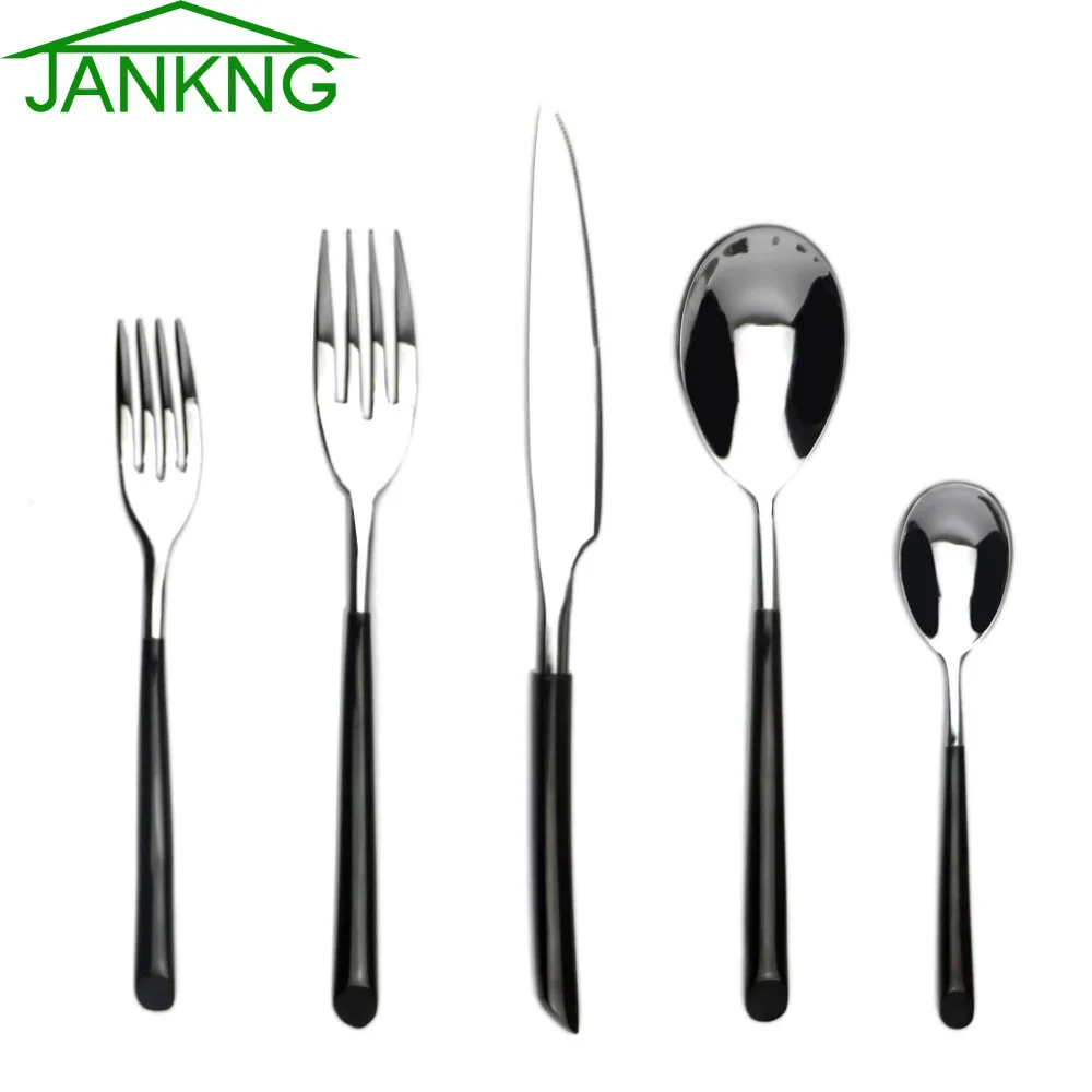 Столовые приборы из нержавеющей стали с черной ручкой 30 шт./лот|steel cutlery set|dinner