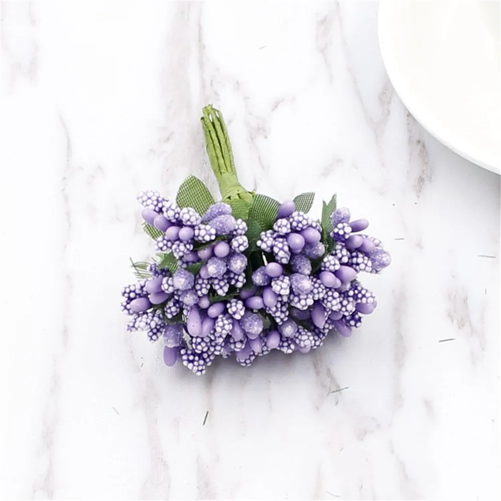 purple 12 шт. тычинки Искусственные цветы ягоды DIY венки венок для украшения свадьбы ремесло гирлянда декоративные цветы - Цвет: purple