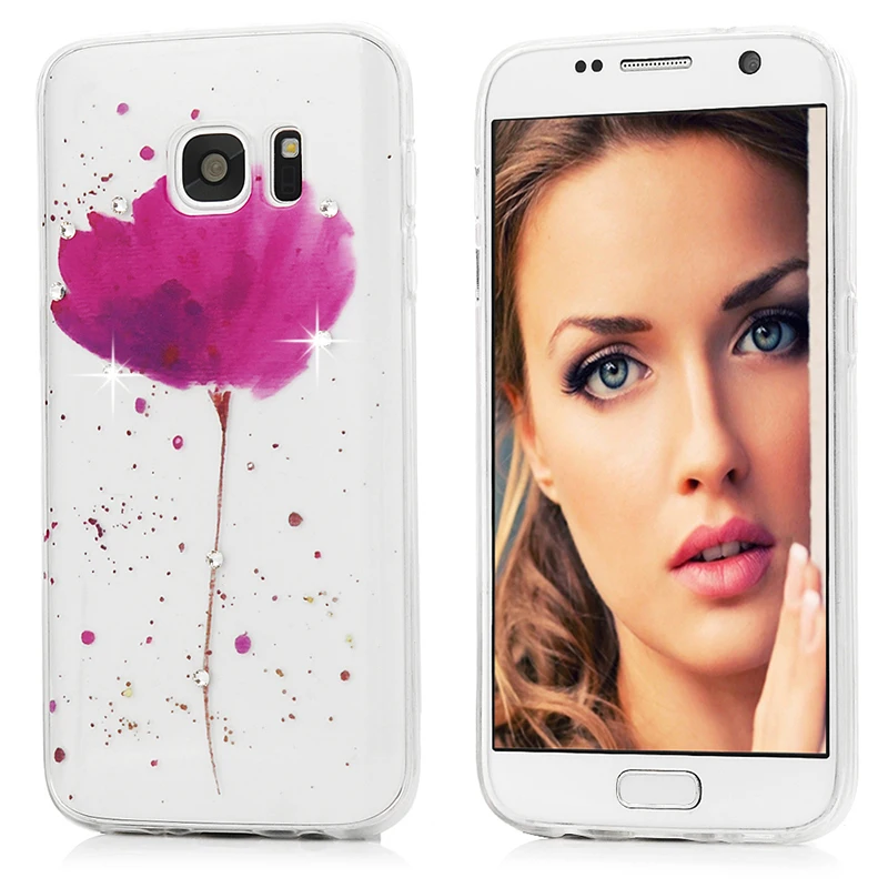 [3pc/set] For Samsung Galaxy S8 Plus S7 S7edge Case Full Protection Painted Rhinestone Soft TPU Cover edge |